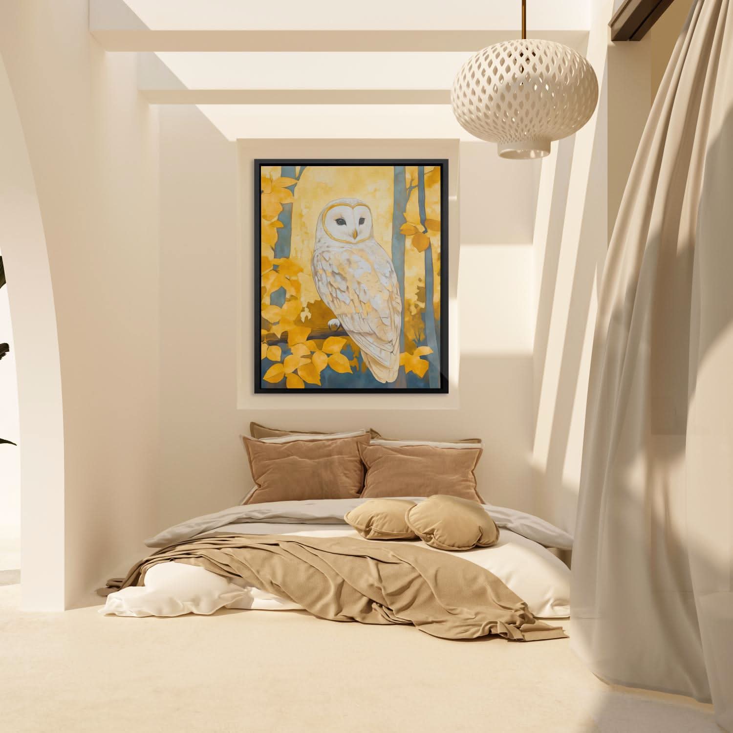 Autumn Owl Perched - Beige Entryway Canvas Print