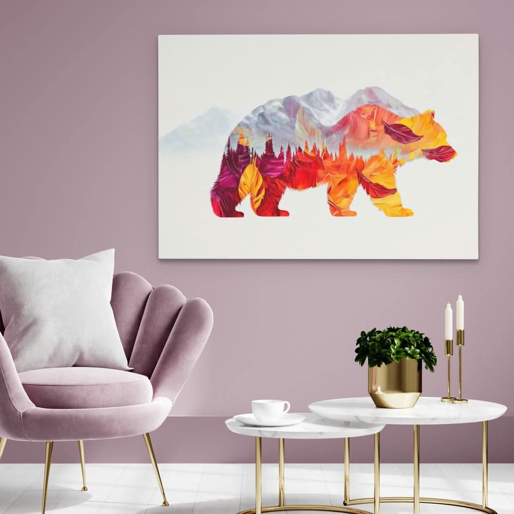 Autumn Trail Bear - Colorful Wall Art for Living Room