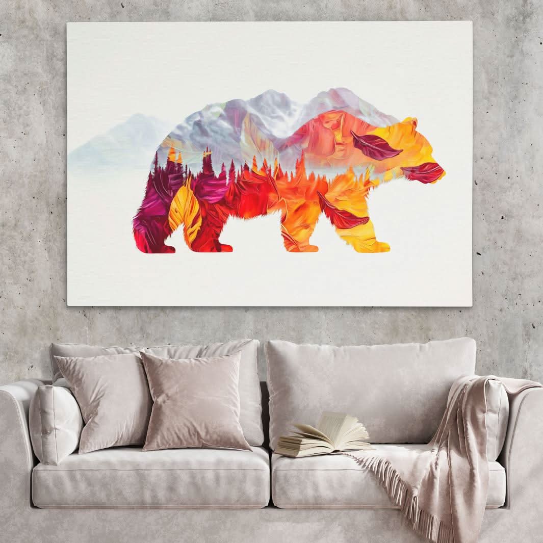 Autumn Trail Bear - Oversized Animals Canvas Wall Art