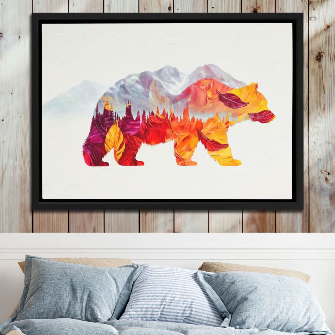 Autumn Trail Bear - Wall Art in Black Frame