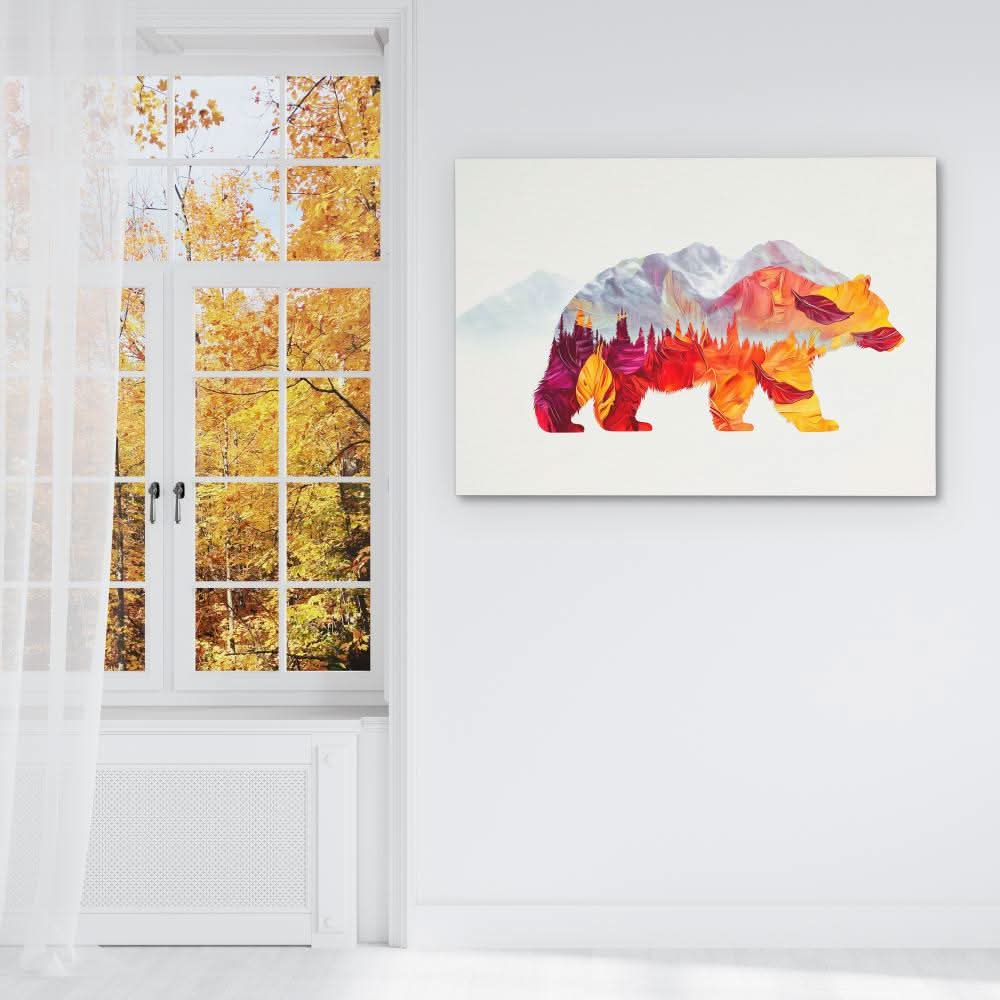 Autumn Trail Bear - Bear Wall Art in Black Frame