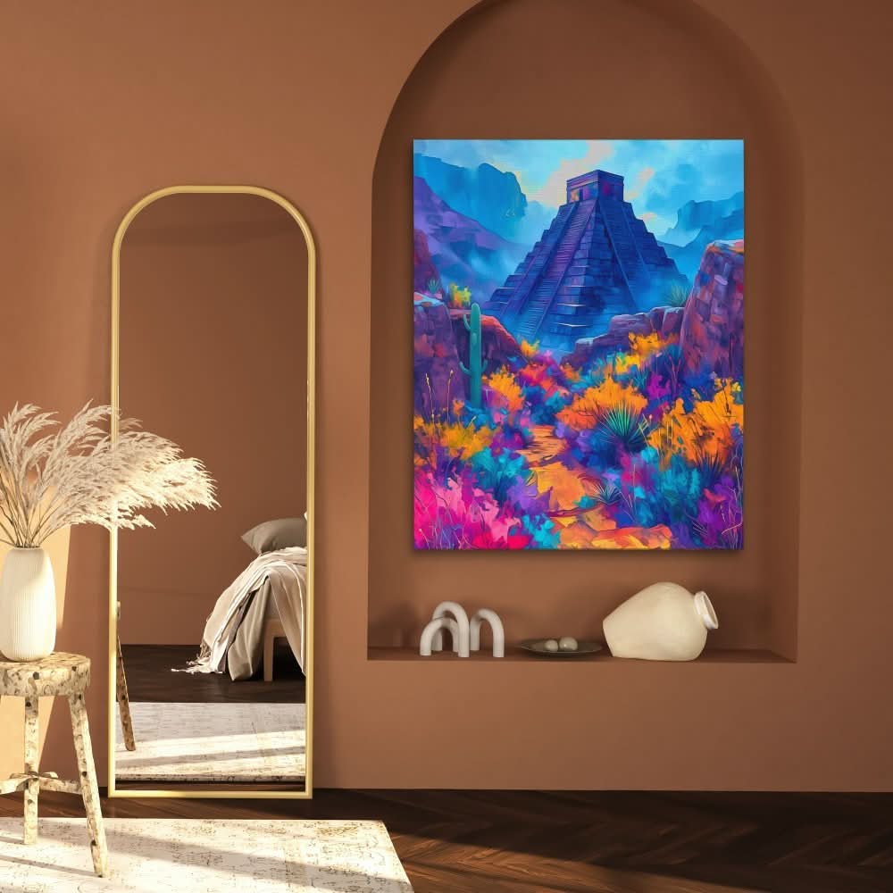 Azul Pyramid - Maximalist Wall Art in Black Frame