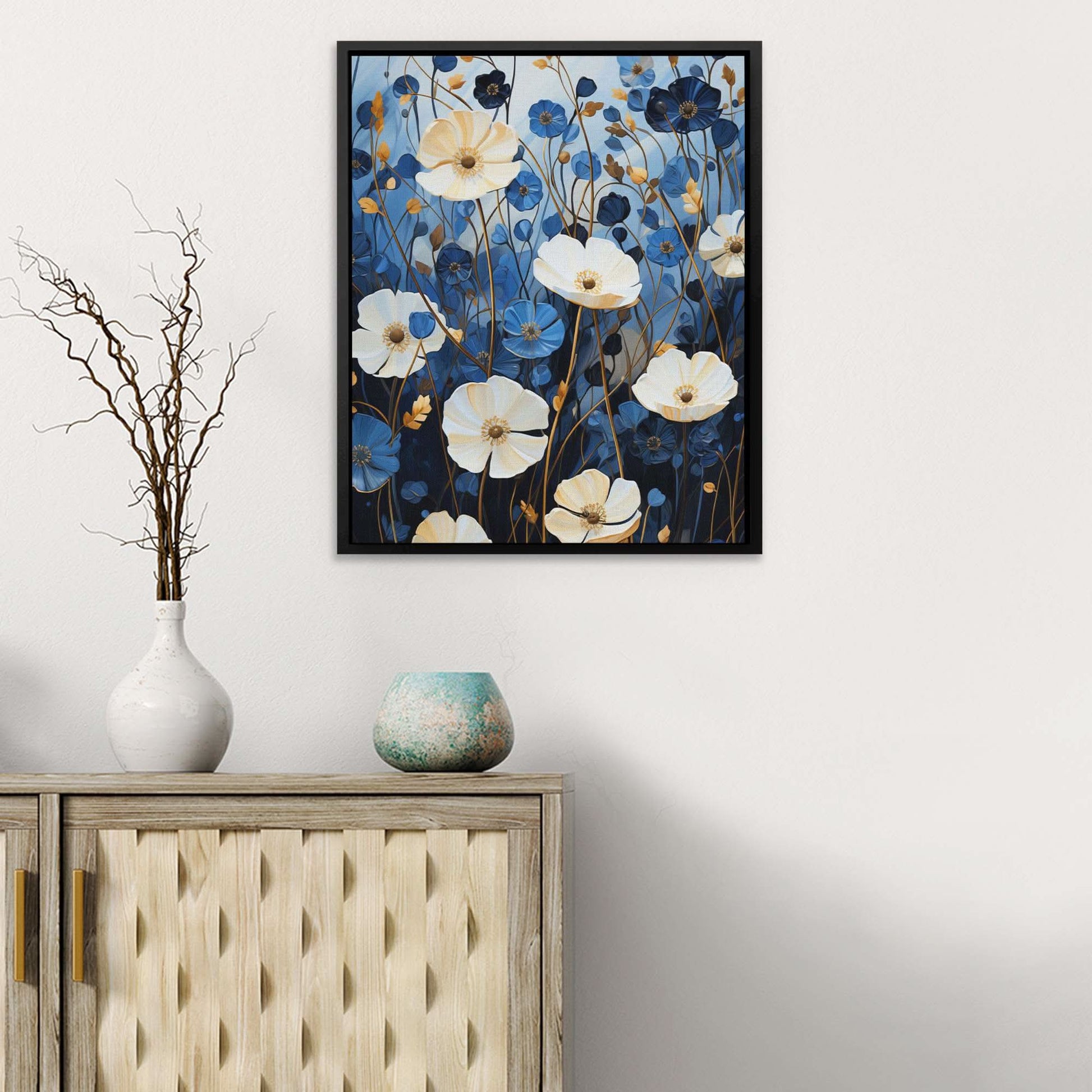 Azure Blossoms - Blue Navy Blue Canvas Print