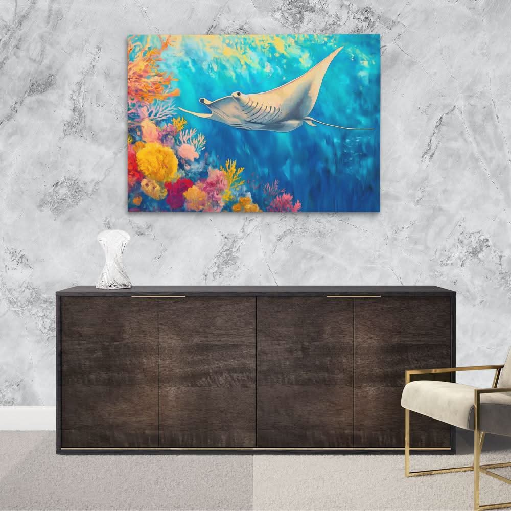 Azure Depths Manta Ray - Large Canvas Print