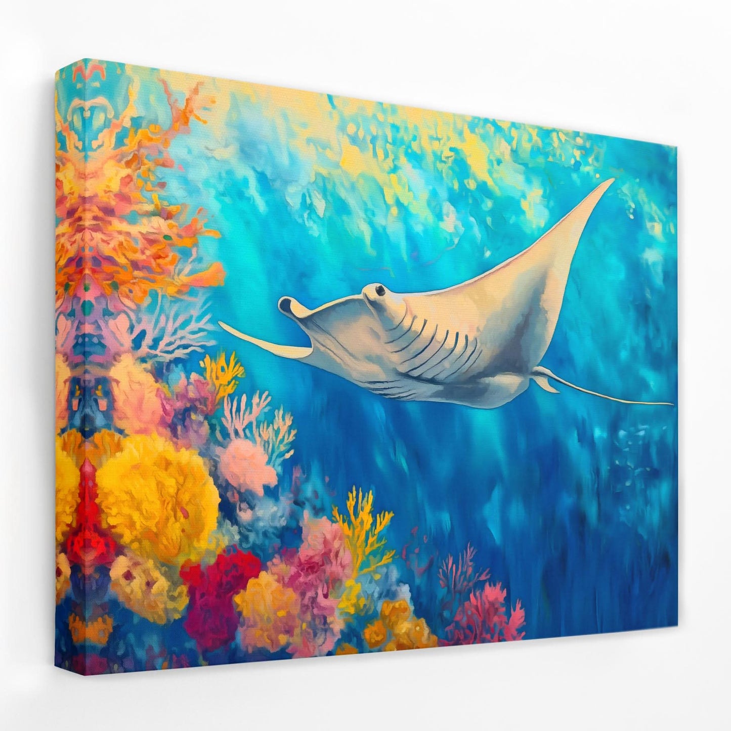 Azure Depths Manta Ray - Beach House Canvas Wall Art