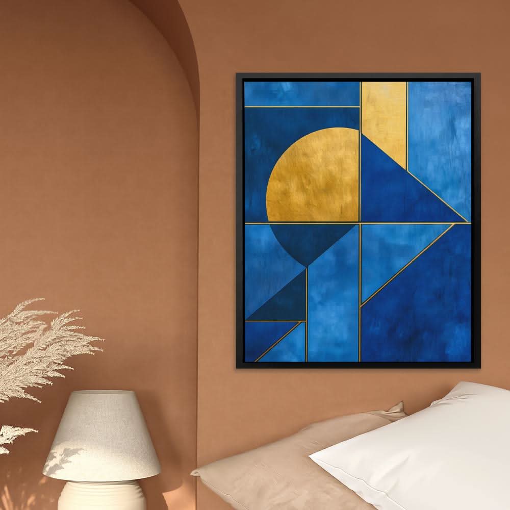 Azure Equilibrium - Blue Gold and White Art for Hallway