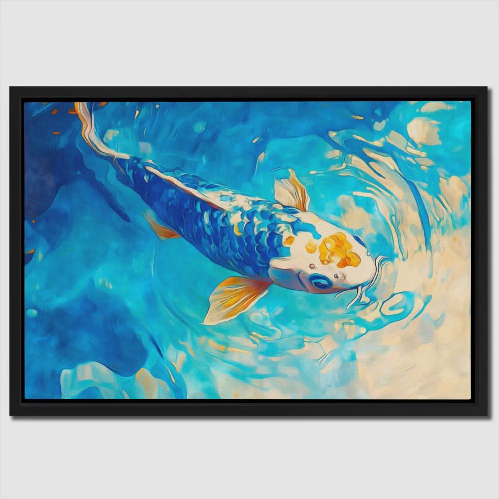 Azure Spiral Koi - Blue Canvas Wall Art