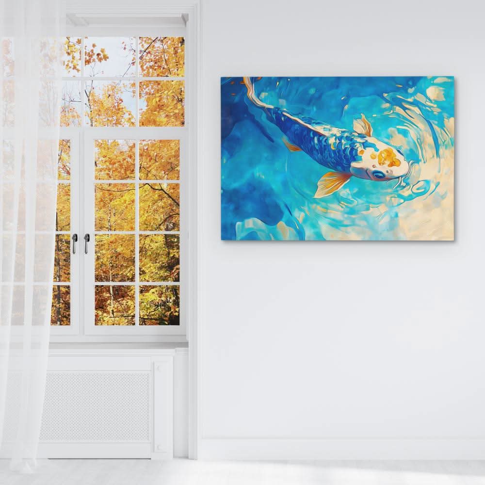 Azure Spiral Koi - Fish Wall Art in Black Frame
