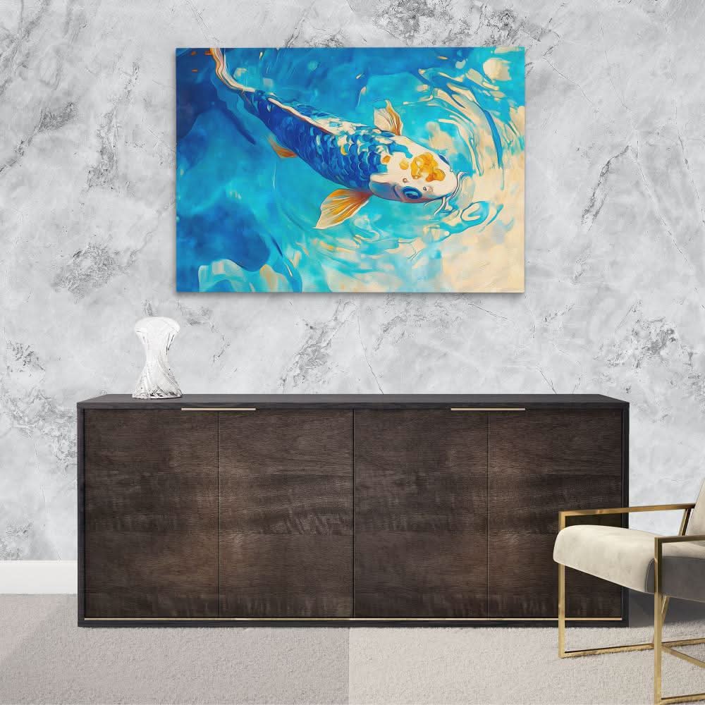 Azure Spiral Koi - Large Canvas Print