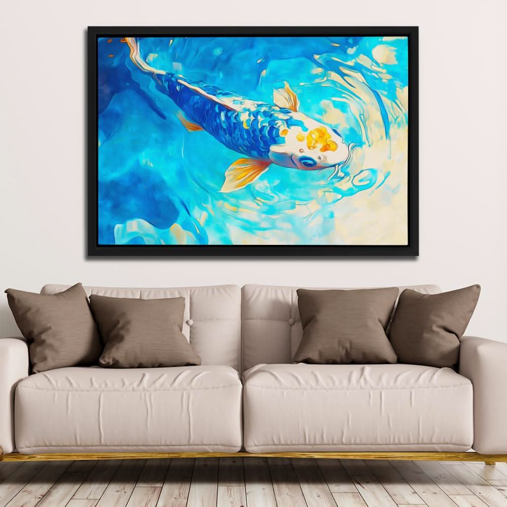 Azure Spiral Koi - Wall Art in Black Frame