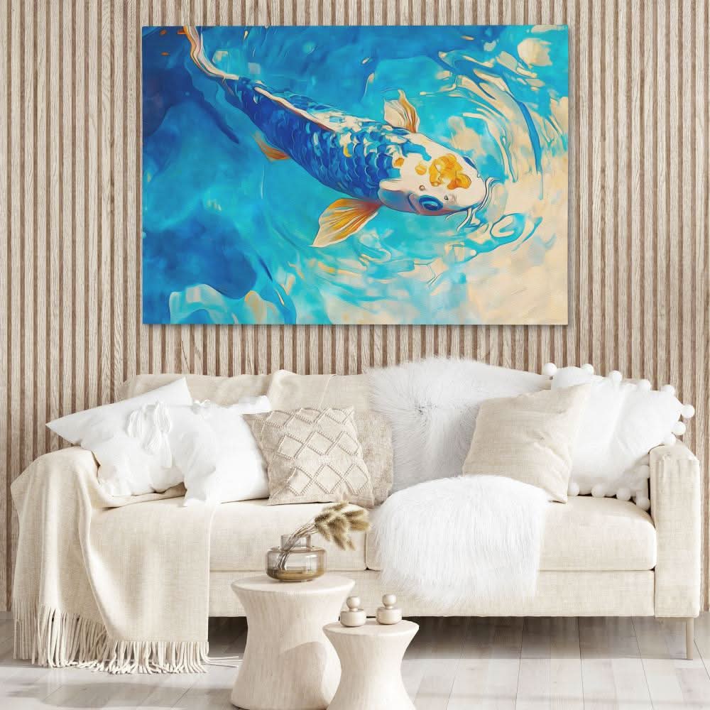 Azure Spiral Koi - Blue Fish Canvas Print