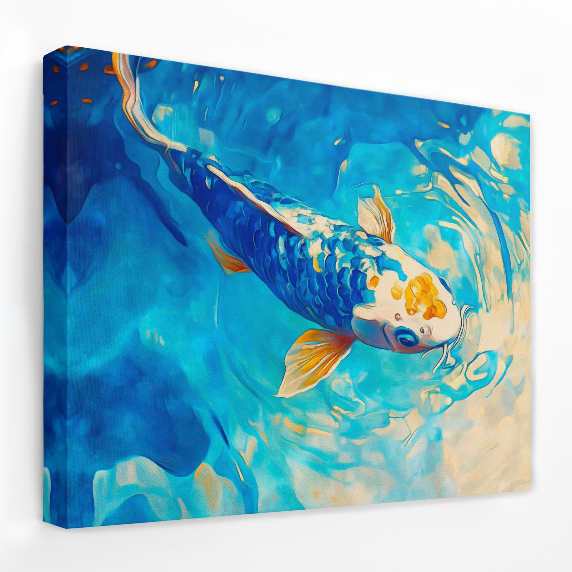 Azure Spiral Koi - Entryway Canvas Wall Art