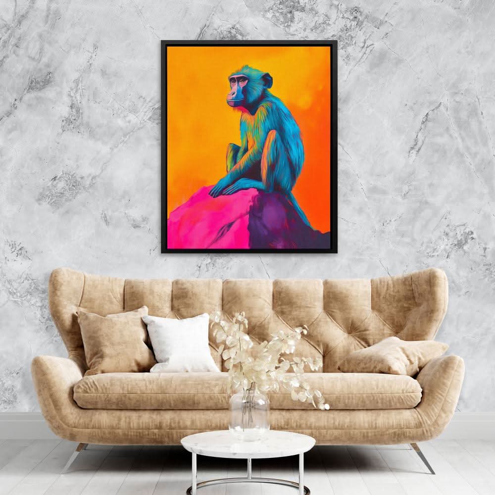 Baboon in Electric Hues - Colorful Canvas Wall Art