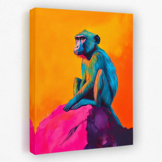 Baboon in Electric Hues - Animals Canvas Wall Art