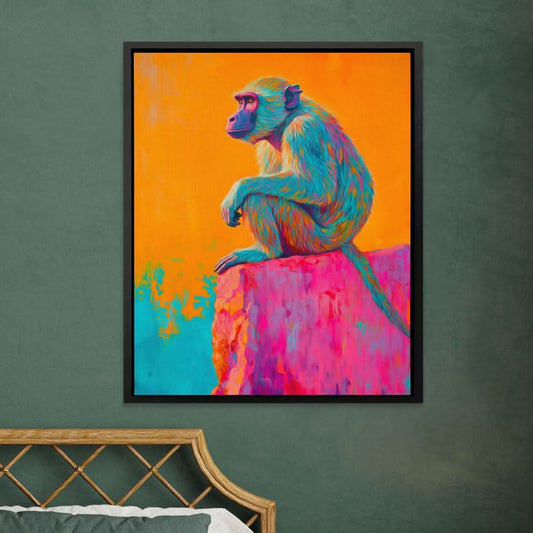 Baboon on the Ledge - Modern Wall Art in Black Frame