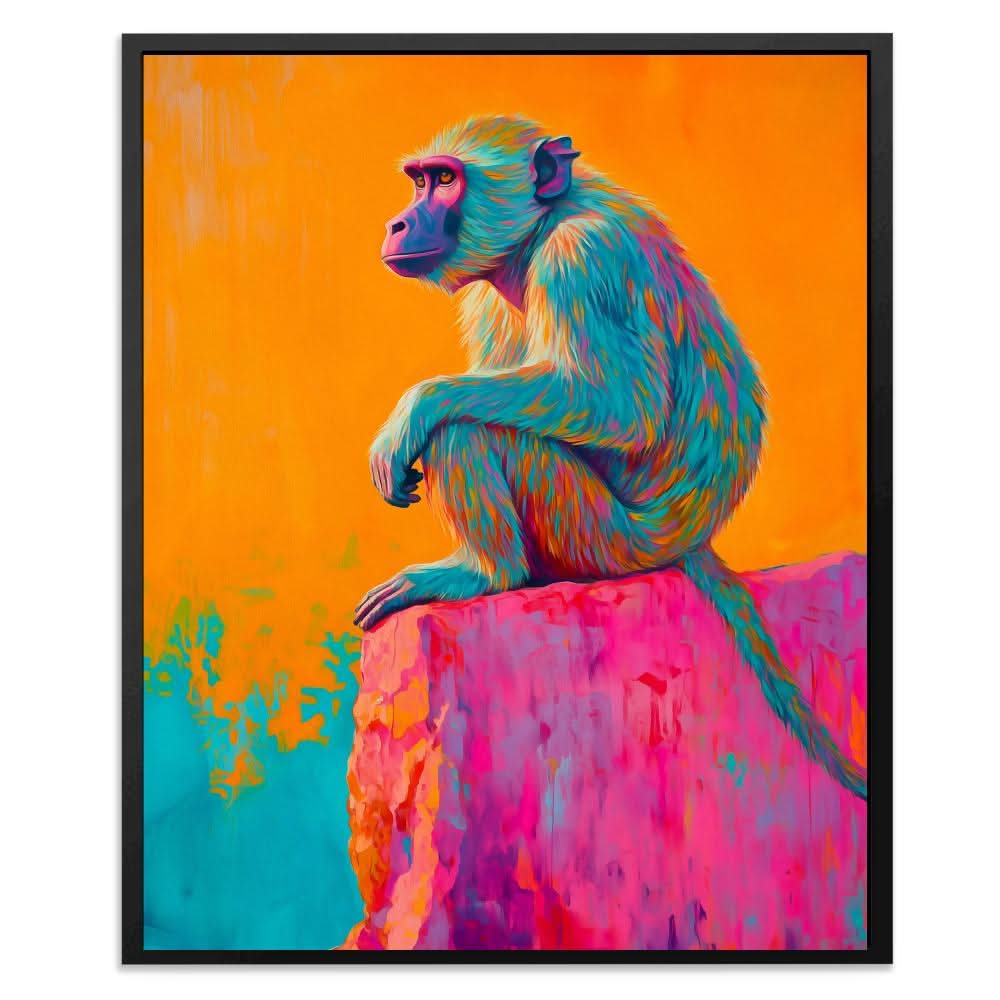 Baboon on the Ledge - Modern Colorful Canvas Wall Art
