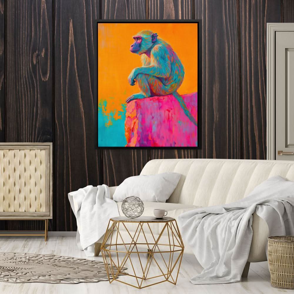Baboon on the Ledge - Baboon Wall Art in Black Frame