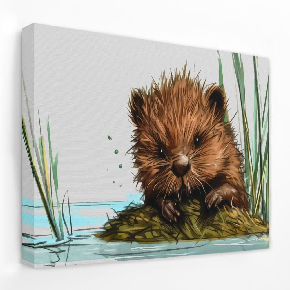 Baby Beaver - Animals Canvas Wall Art