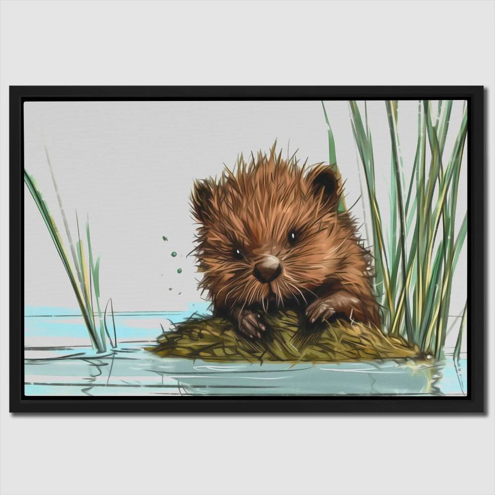 Baby Beaver - Baby Animal Wall Art in Black Frame