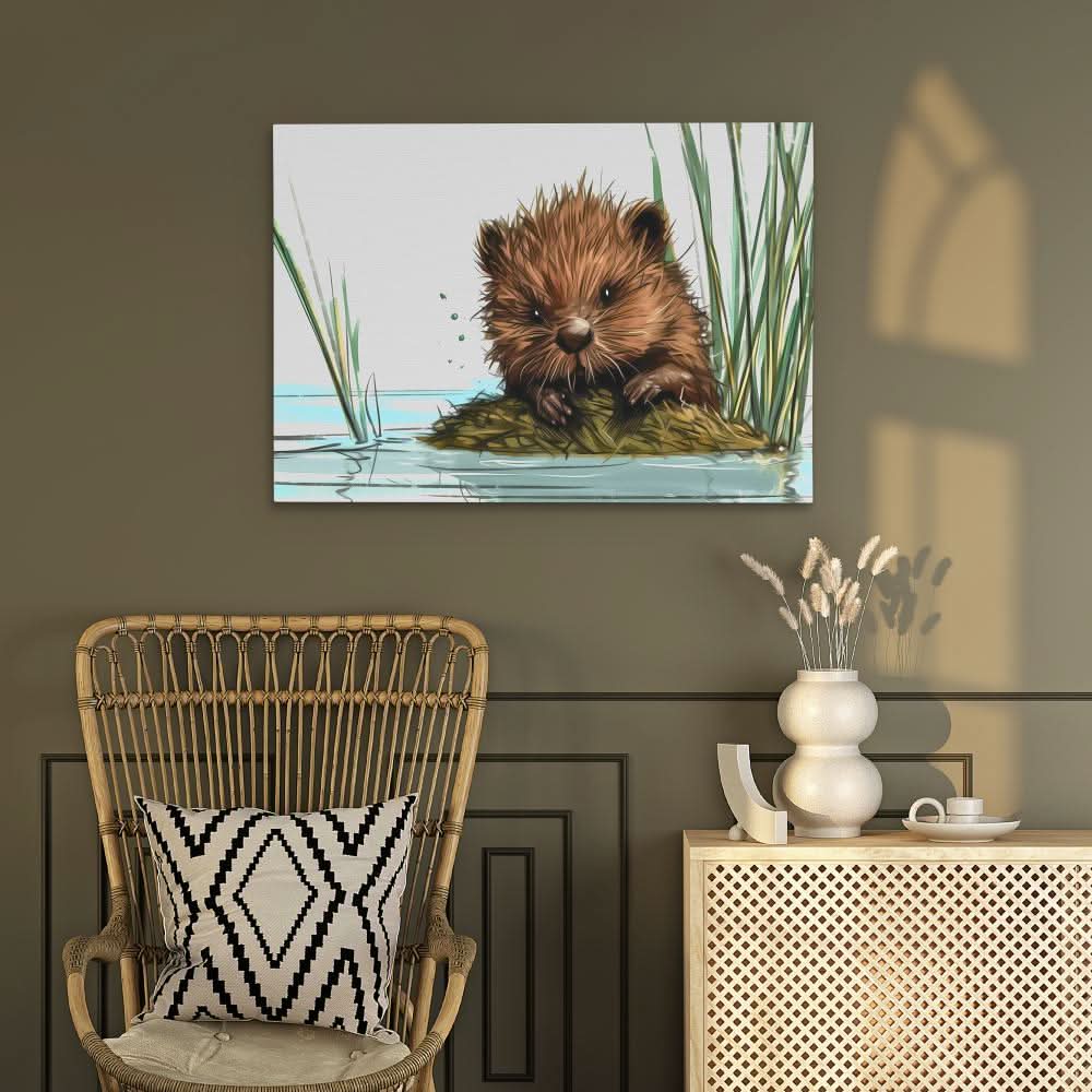 Baby Beaver - Brown Canvas Wall Art