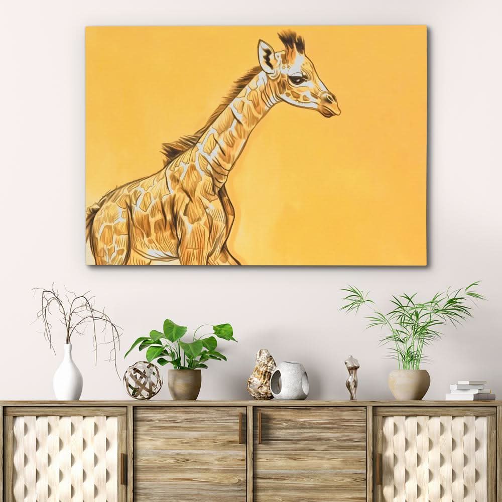 Baby Giraffe - Watercolor Wall Art in Black Frame