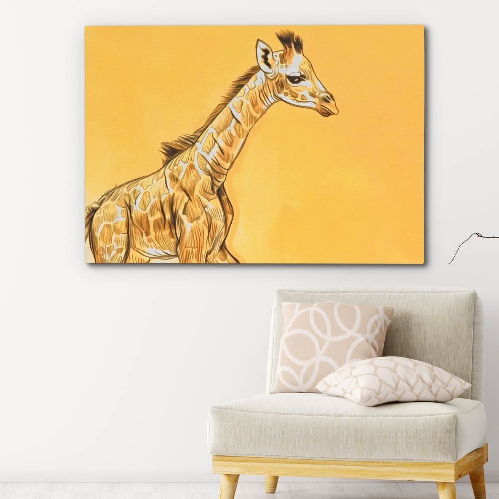 Baby Giraffe - Watercolor Yellow Canvas Wall Art