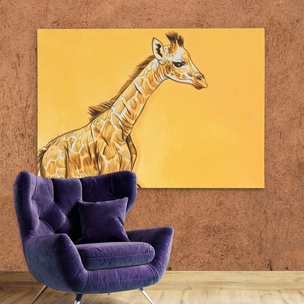 Baby Giraffe - Baby Animal Wall Art in Black Frame