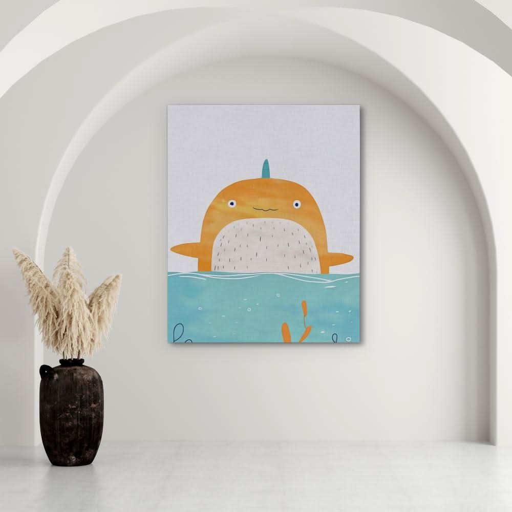 Baby Narwhal - Oceanic Wall Art in Black Frame