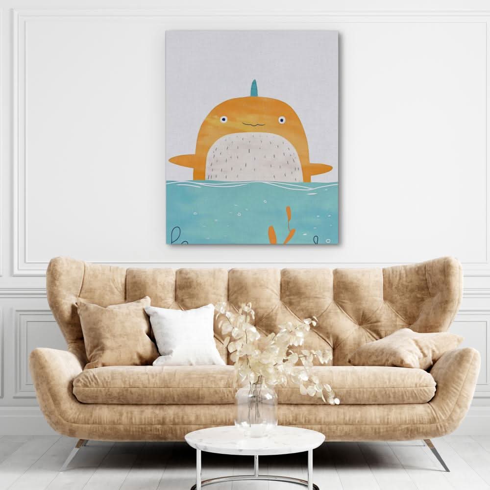 Baby Narwhal - Blue Oceanic Canvas Print