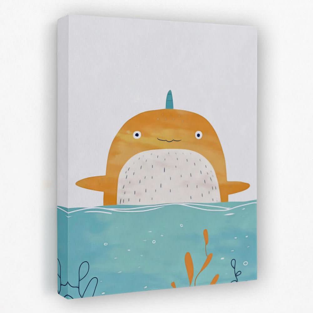Baby Narwhal - Blue Canvas Wall Art
