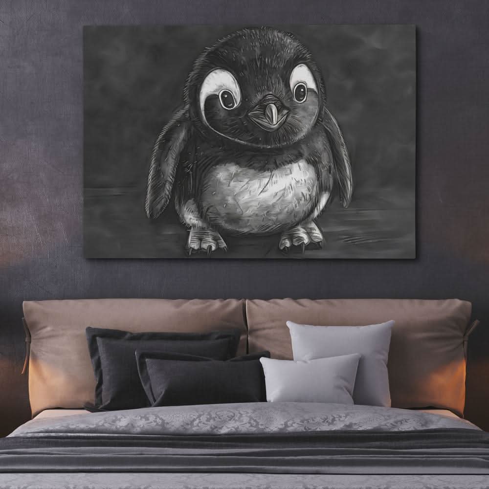 Baby Penguin Illustration - Wall Art in Black Frame