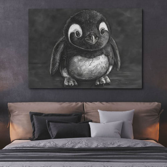 Baby Penguin Illustration - Wall Art in Black Frame
