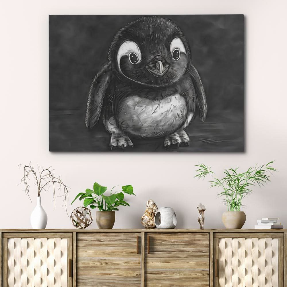 Baby Penguin Illustration - Baby Animal Wall Art in Black Frame