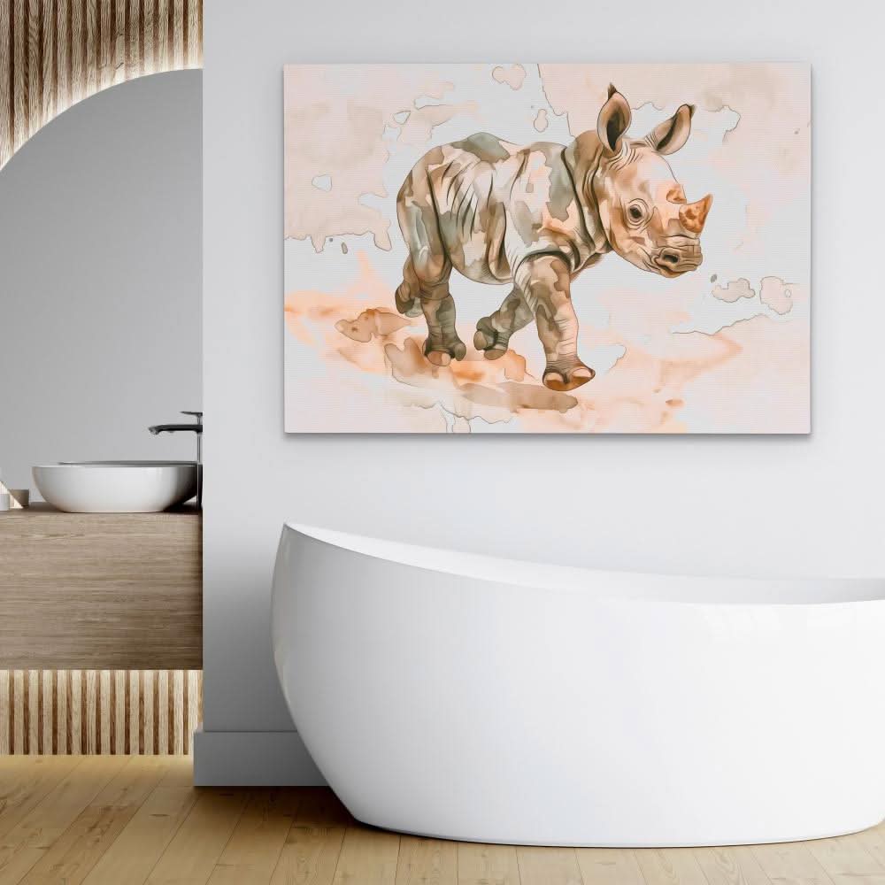 Baby Rhino - Brown Baby Animal Canvas Print