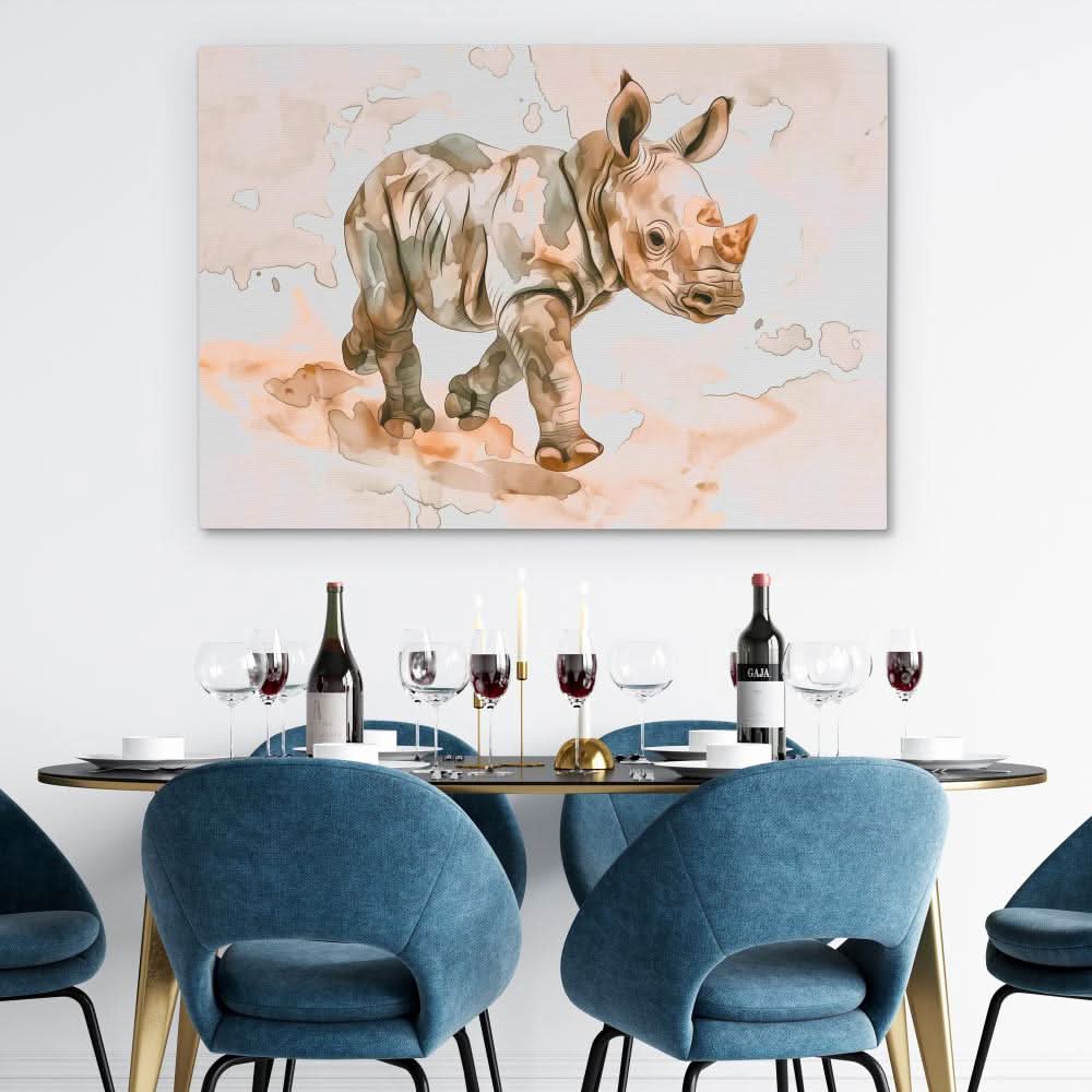 Baby Rhino - Baby Animal Wall Art in Black Frame