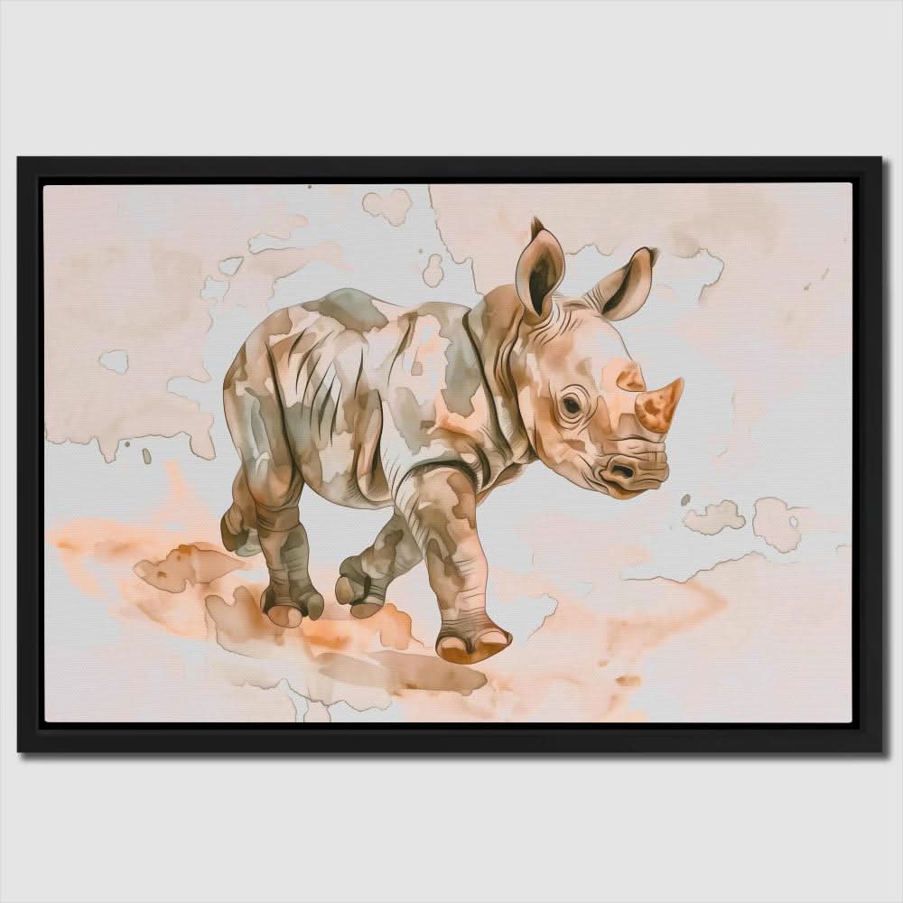 Baby Rhino - Brown Canvas Wall Art