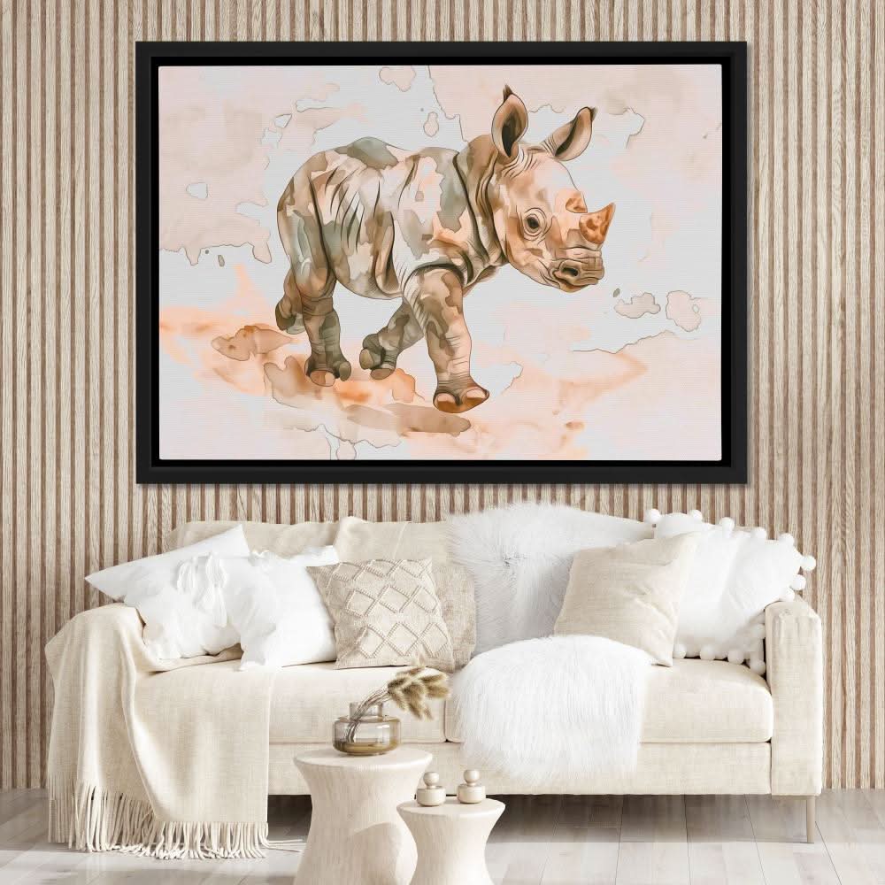 Baby Rhino - Brown Wall Art for Living Room