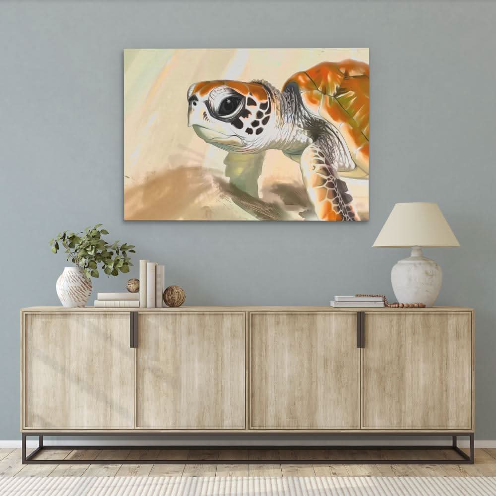 Baby Turtle - Beige Baby Animal Canvas Print