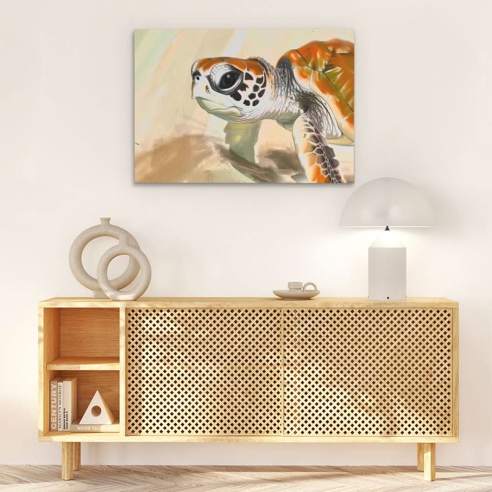 Baby Turtle - Watercolor Wall Art in Black Frame