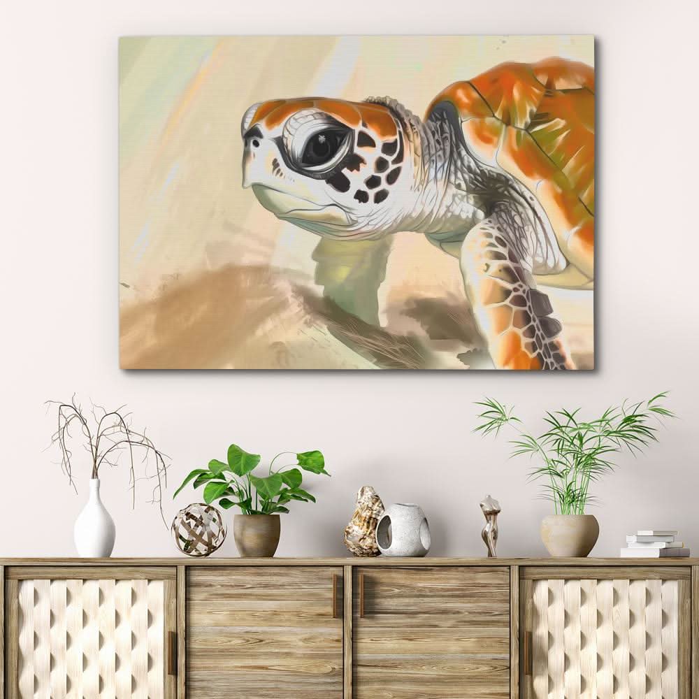 Baby Turtle - Beige Wall Art for Nursery