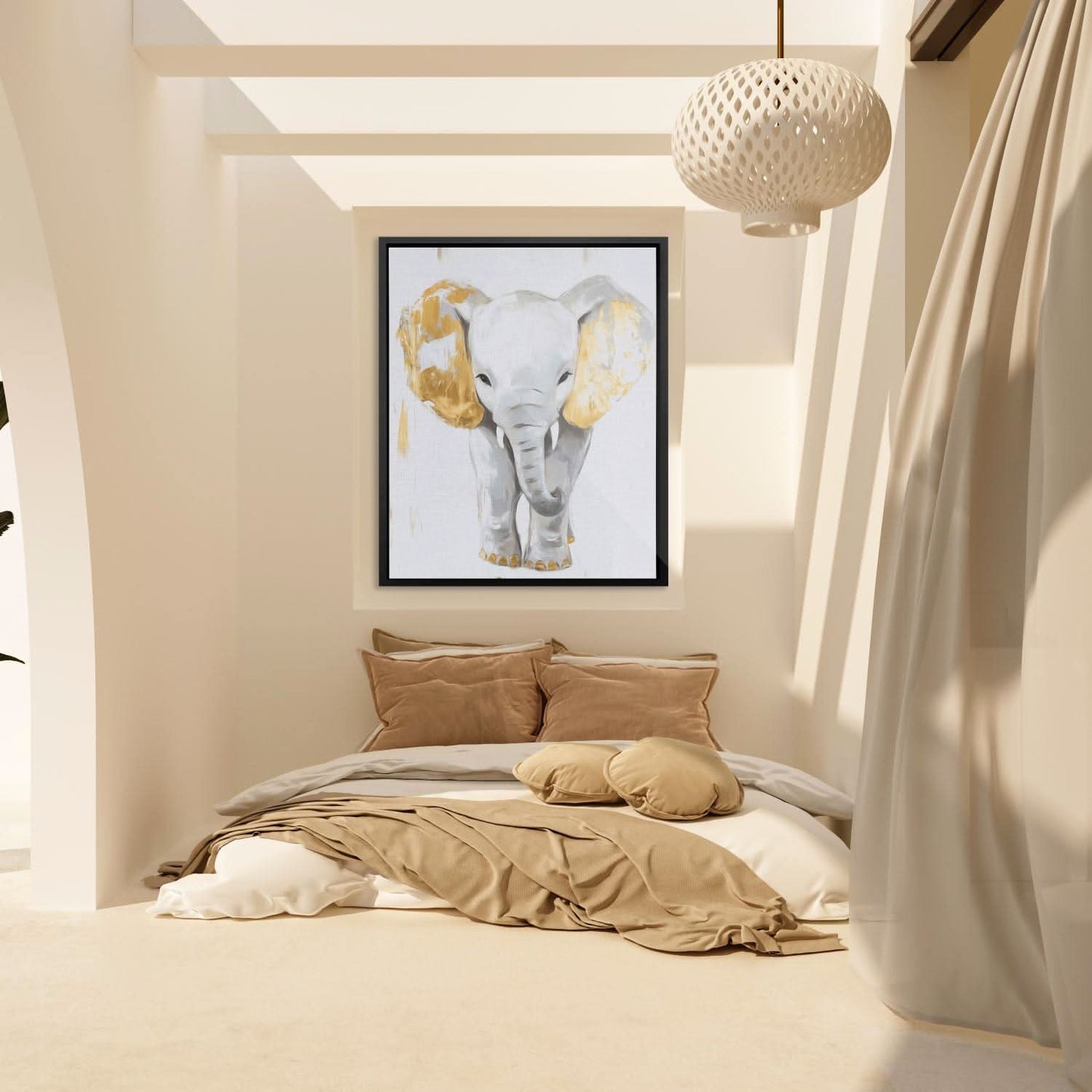 Baby White Elephant - Beige Wall Art for Nursery