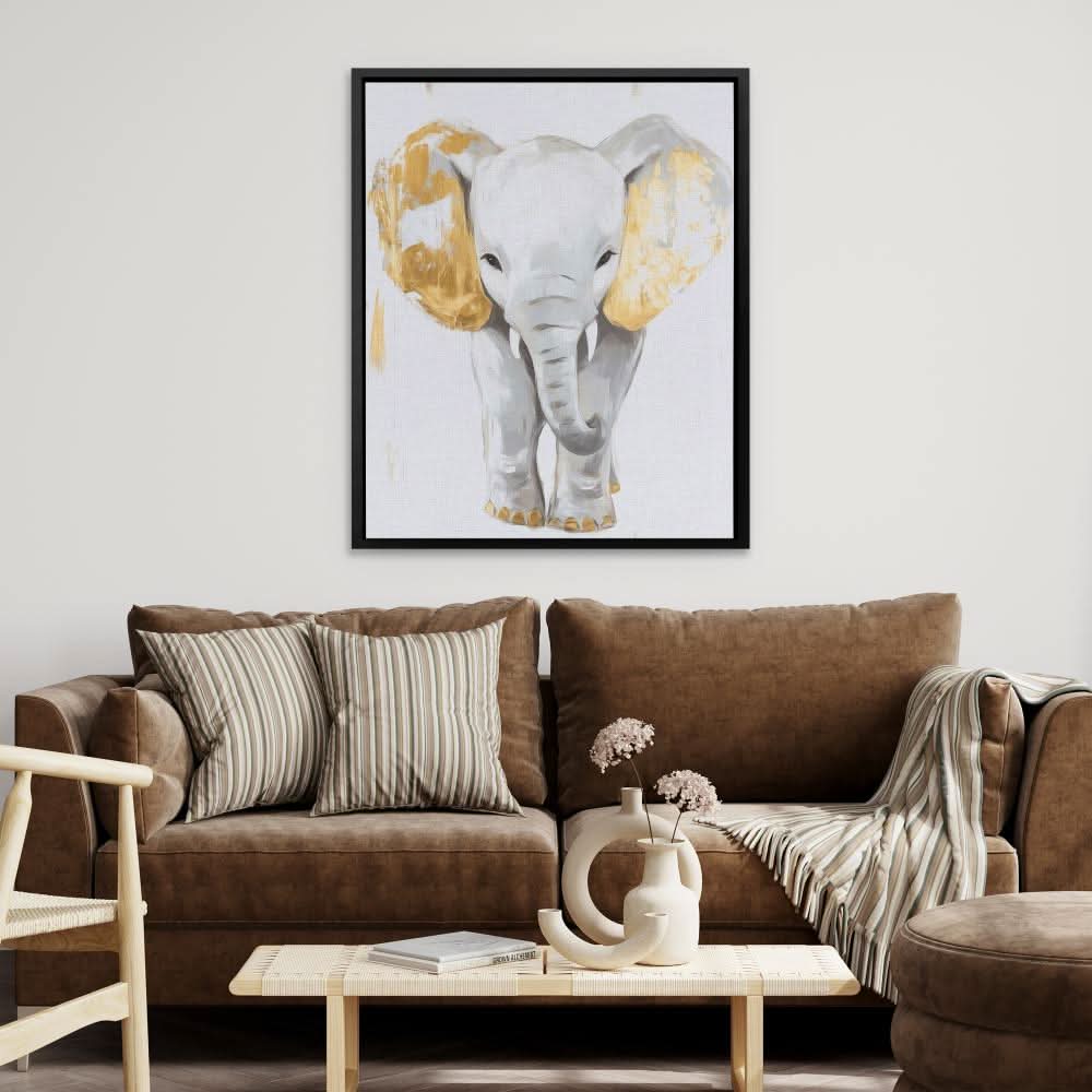 Baby White Elephant - Beige Baby Animal Canvas Print