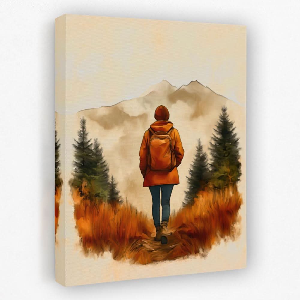 Backpacker on the Summit - Landscapes Canvas Wall Art