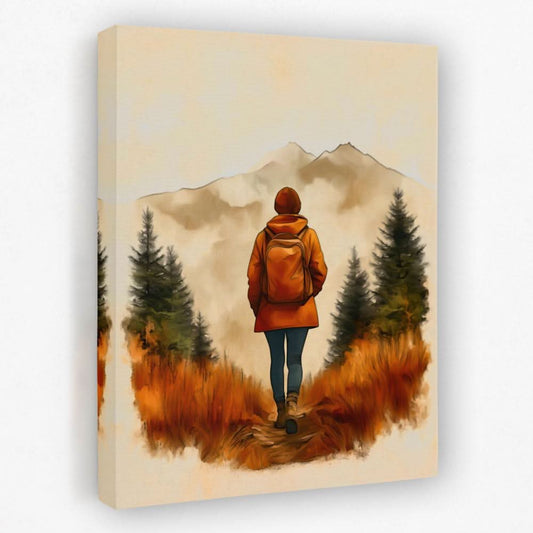 Backpacker on the Summit - Landscapes Canvas Wall Art