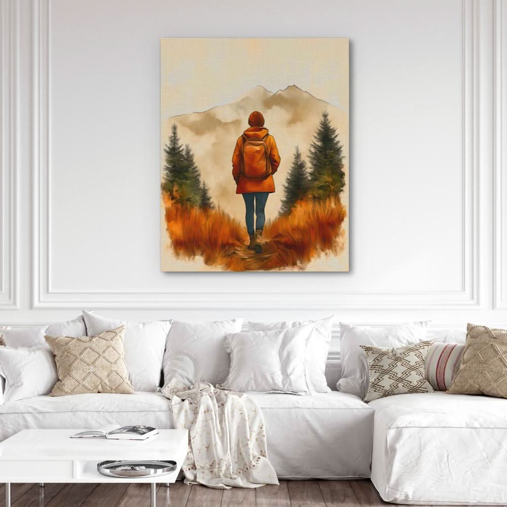 Backpacker on the Summit - Nature Wall Art in Black Frame