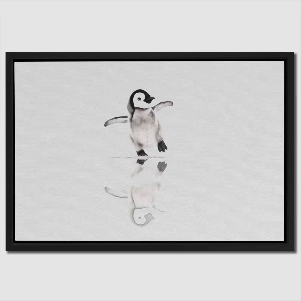 Balancing Penguin - Animals Wall Art in Black Frame