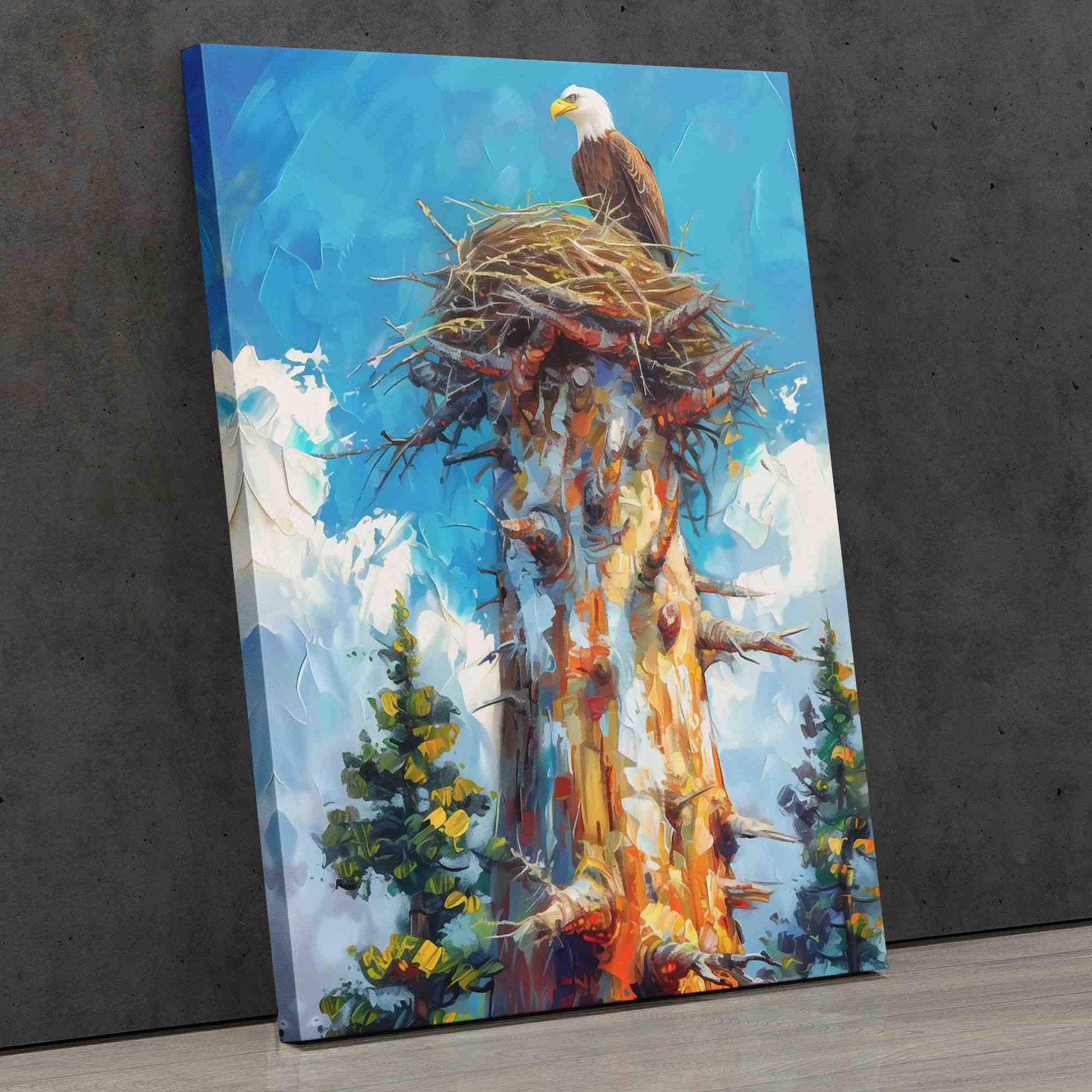 Bald Eagle Nest - Blue Canvas Wall Art