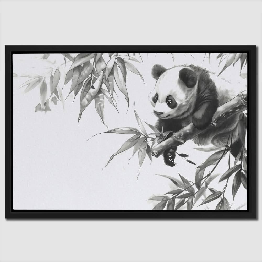Bamboo Lover Panda - Bamboo Wall Art in Black Frame