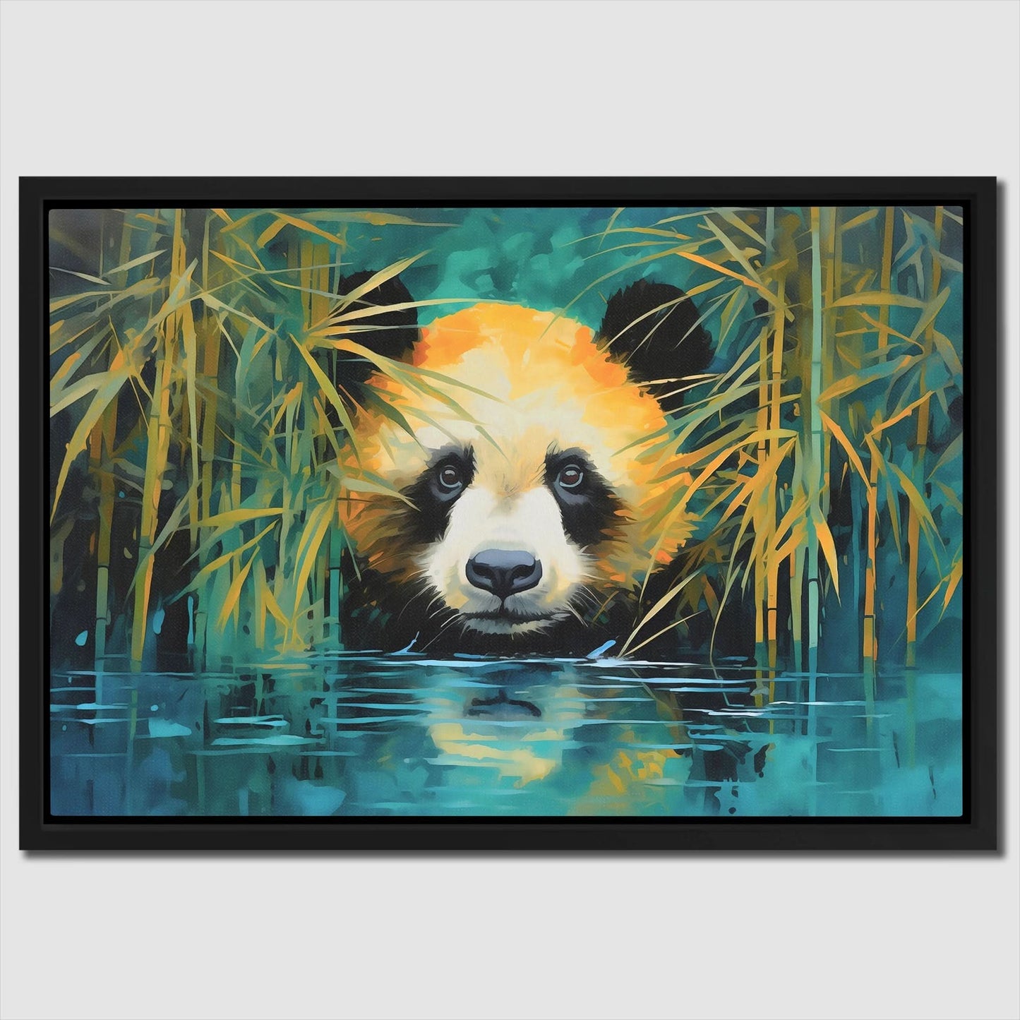 Bamboo Panda Bear - Wall Art in Black Frame