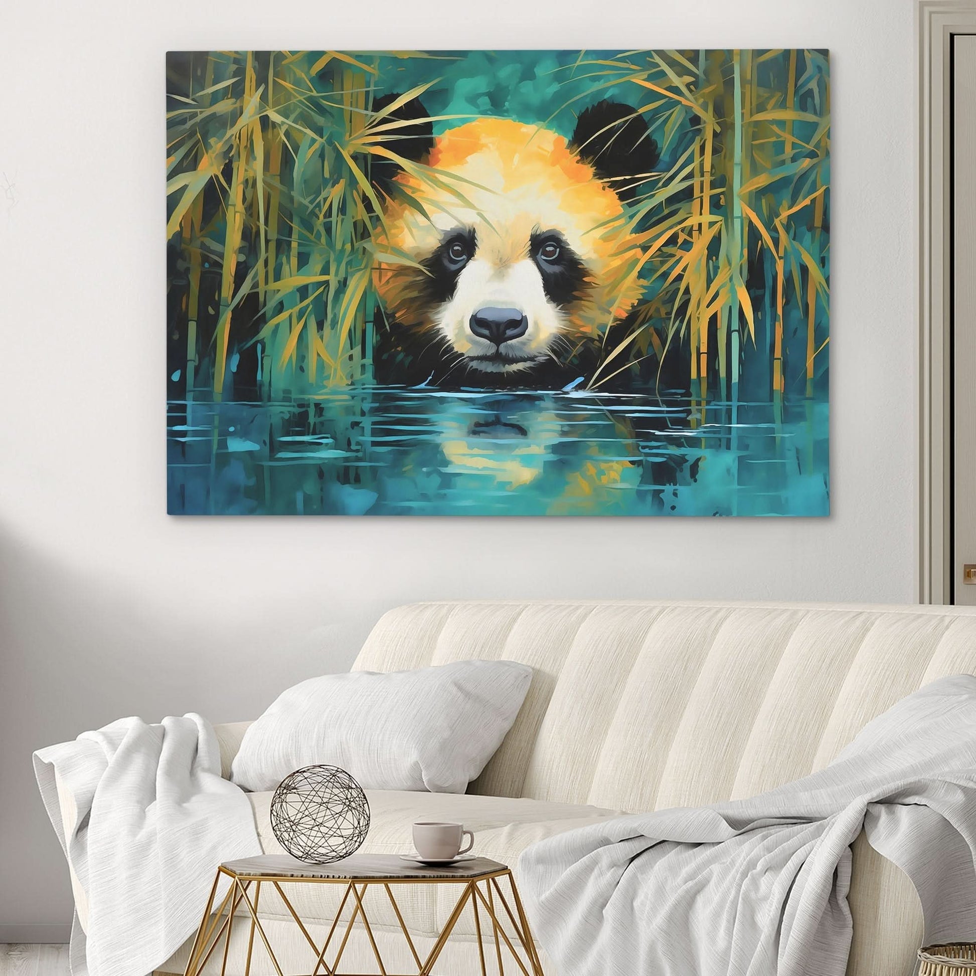 Bamboo Panda Bear - Bear Wall Art in Black Frame